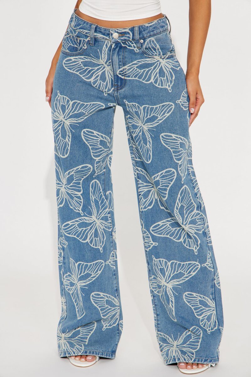 Jeans Anchos con Estampado de Mariposas - Image 2