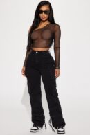 Jeans Cargo de Pierna Recta y Cintura Alta - Negros