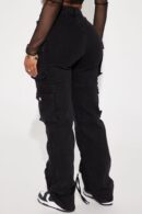 Jeans Cargo de Pierna Recta y Cintura Alta - Negros