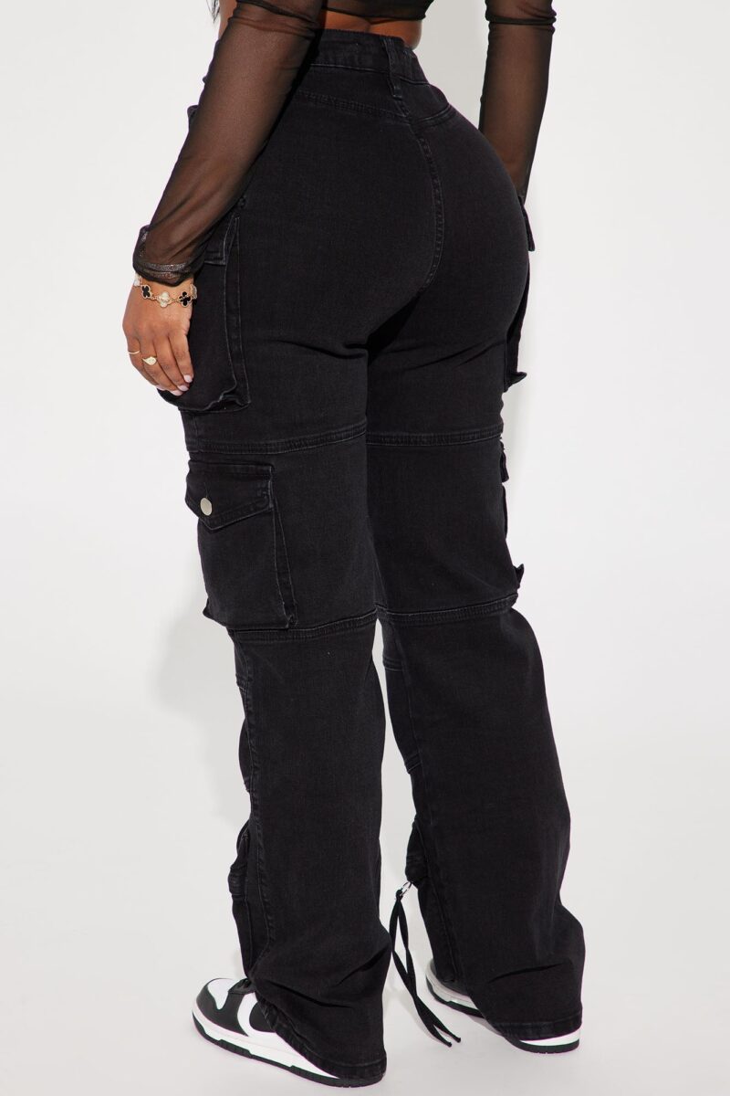 Jeans Cargo de Pierna Recta y Cintura Alta - Negros - Image 3