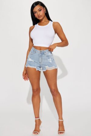 Shorts de Denim Rasgado y Elástico