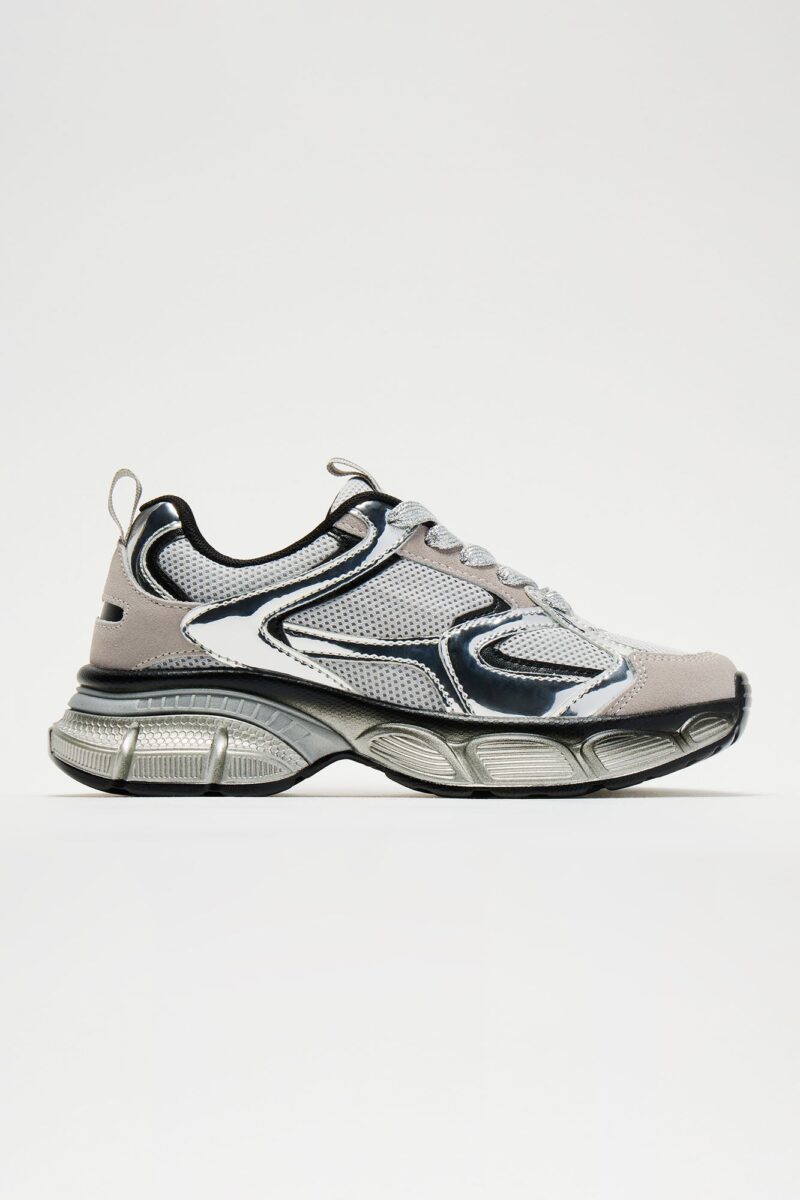 Zapatillas Deportivas Plateadas con Plataforma y Cordones