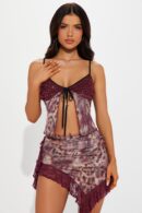 Set de Falda y Top en Malla - Vino/Combo