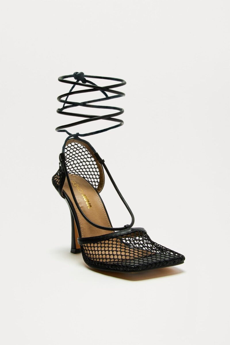 Zapatos de Tacón Alto en Malla con Lazos al Tobillo - Image 3