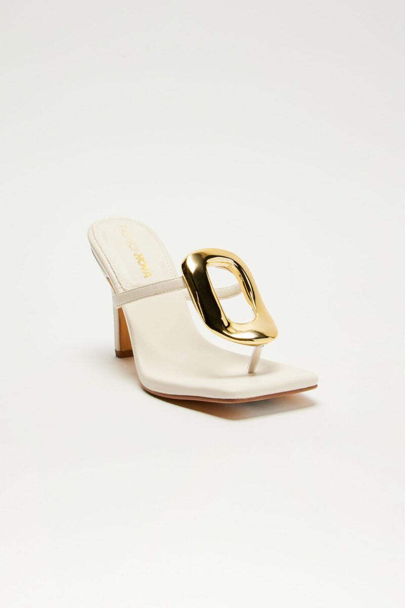 Mules de Tacón Cuadrado con Detalles Metálicos - Dorado - Image 7