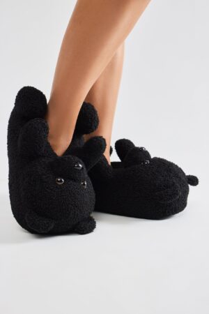 Pantuflas de Sherpa con Detalle de Osito - Negro