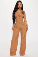 Conjunto de Pantalón y Chaleco con Aplicación Floral 3D - Rosado