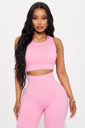 Top Deportivo sin Costuras y Espalda Descubierta en Rosa Chicle