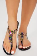 Sandalias Planas con Detalles Brillantes y Correa Ajustable