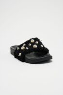 Sandalias Casual con Detalles de Perlas y Tira de Piel