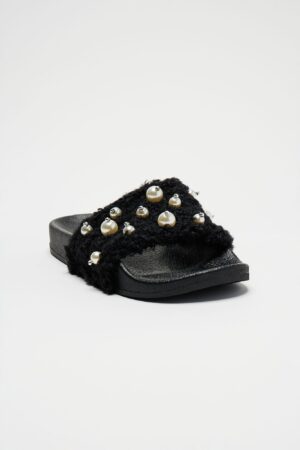 Sandalias Casual con Detalles de Perlas y Tira de Piel