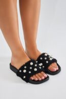 Sandalias Casual con Detalles de Perlas y Tira de Piel