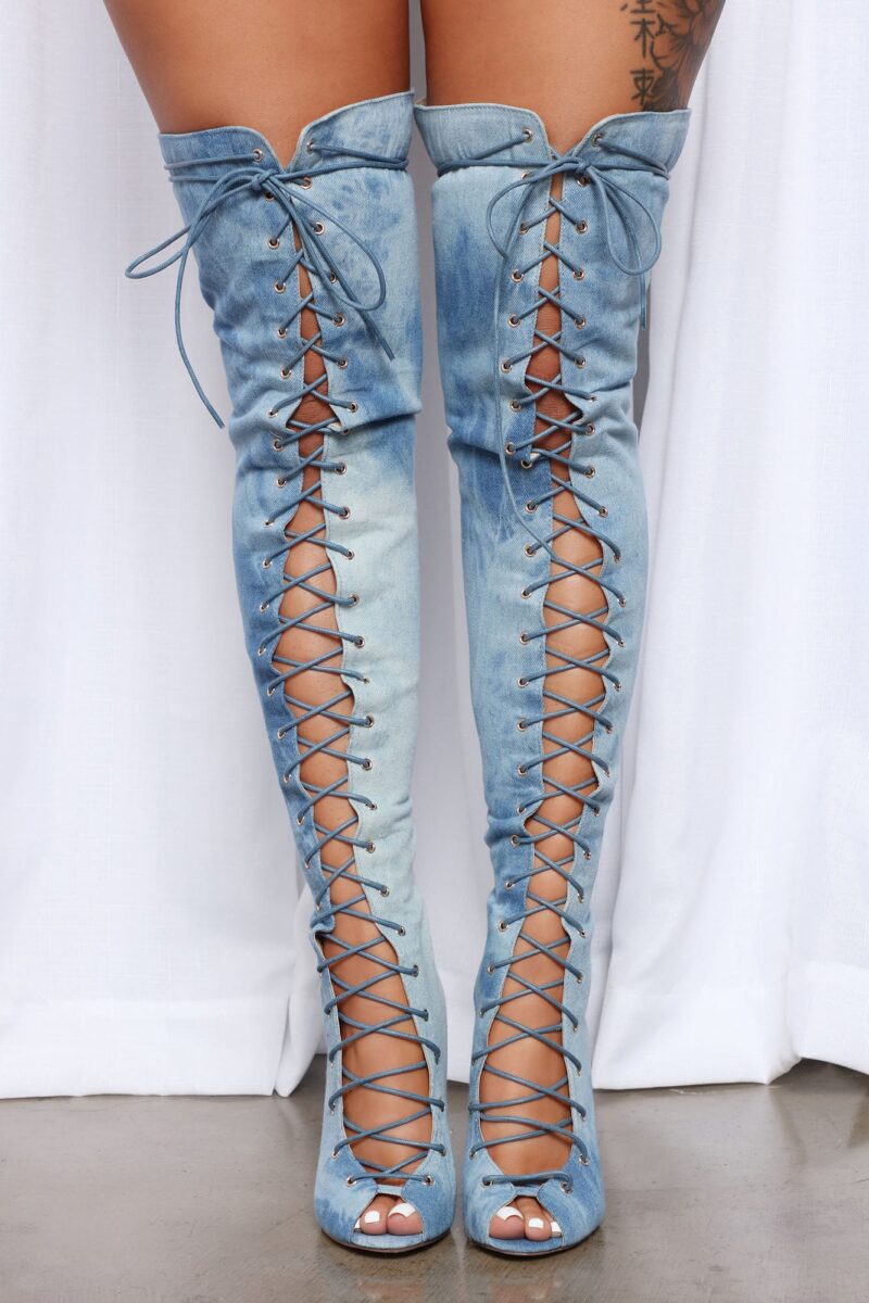 Botas Altas de Mezclilla con Detalles de Encaje - Image 10