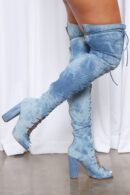 Botas Altas de Mezclilla con Detalles de Encaje