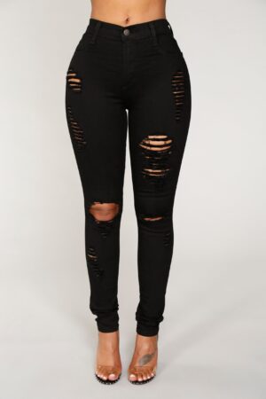 Jeans Ajustados Desgastados en Negro