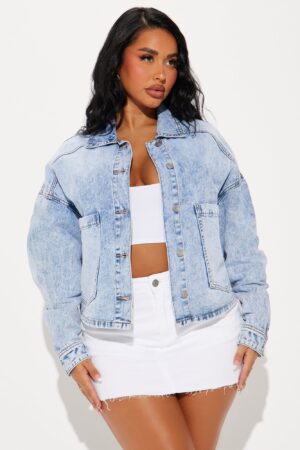 Chaqueta de Denim Ligero con Botones y Bolsillos