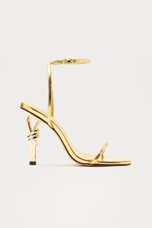 Sandalias Elegantes de Tacón Cuadrado y Detalle Nudo - Doradas