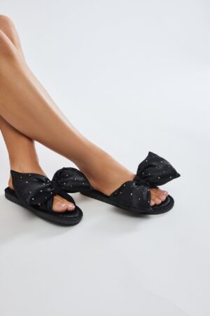 Pantuflas de Punta Abierta con Moño 3D y Brillantes