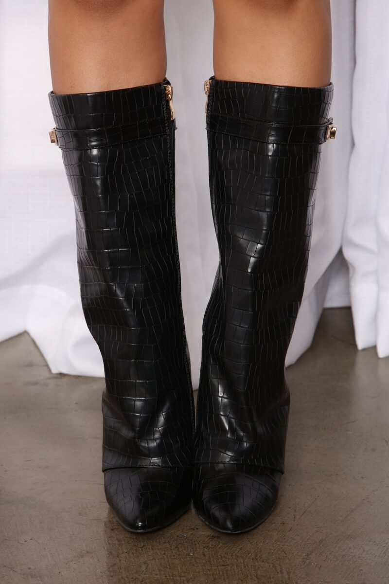 Botas Altas hasta la Rodilla con Detalles Dorados y Tacón Grueso - Image 5