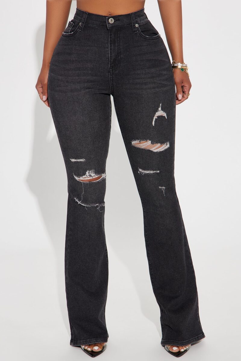 Jeans Elásticos Rasgados con Campana en Lavado Negro - Image 2