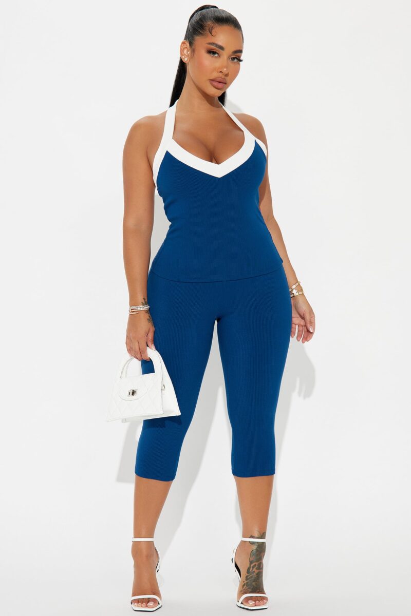 Conjunto de Pantalón y Top Halter Ajustado Bicolor - Image 7