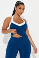 Conjunto de Pantalón y Top Halter Ajustado Bicolor