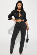 Chaqueta de Denim Elástico Negra Lavada