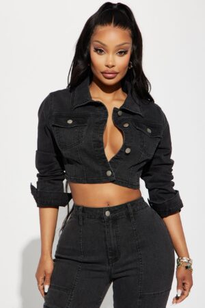 Chaqueta de Denim Elástico Negra Lavada