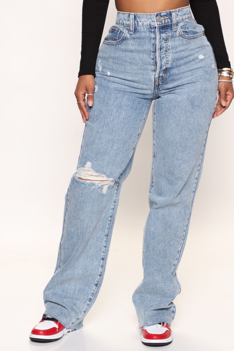 Jeans Rectos Estilo 90's con Rotos - Lavado Medio - Image 2