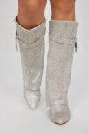 Botas Altas Adornadas con Pedrería - Plateadas