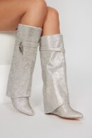 Botas Altas Adornadas con Pedrería - Plateadas