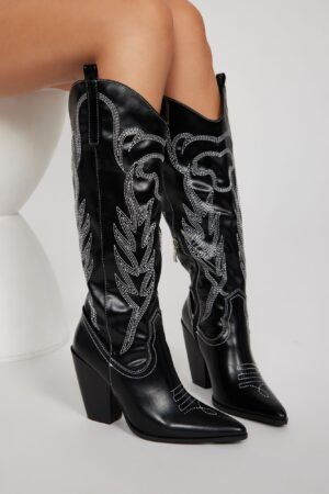 Botas Vaqueras Bordadas de Tacón Alto