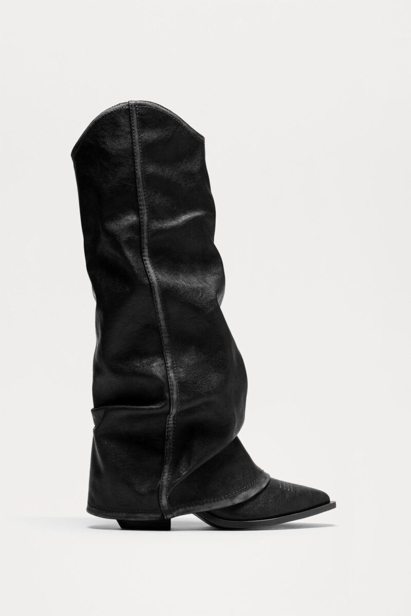 Botas Altas de Tacón Medio con Detalle Sobrepuesto