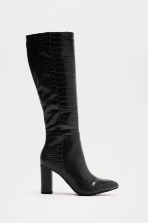 Botas Altas hasta la Rodilla con Tacón y Diseño Cocodrilo