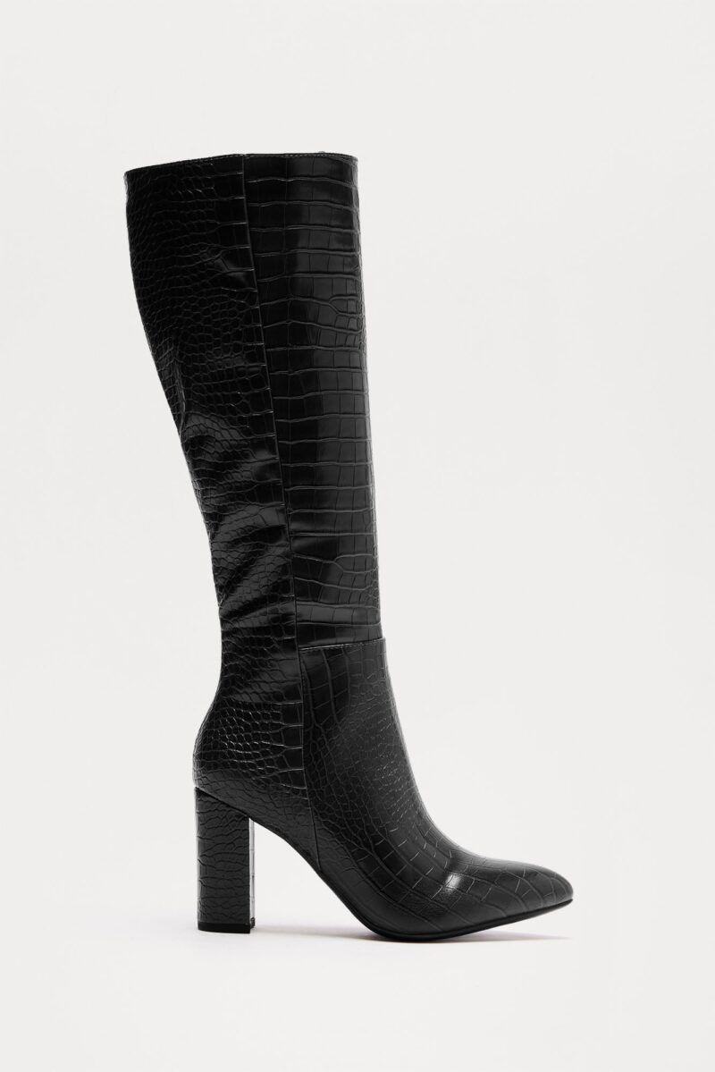 Botas Altas hasta la Rodilla con Tacón y Diseño Cocodrilo