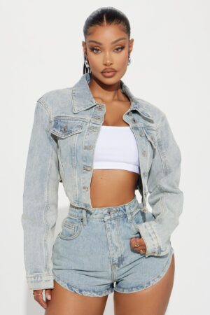 Chaqueta de Jean Crop Lavado Claro