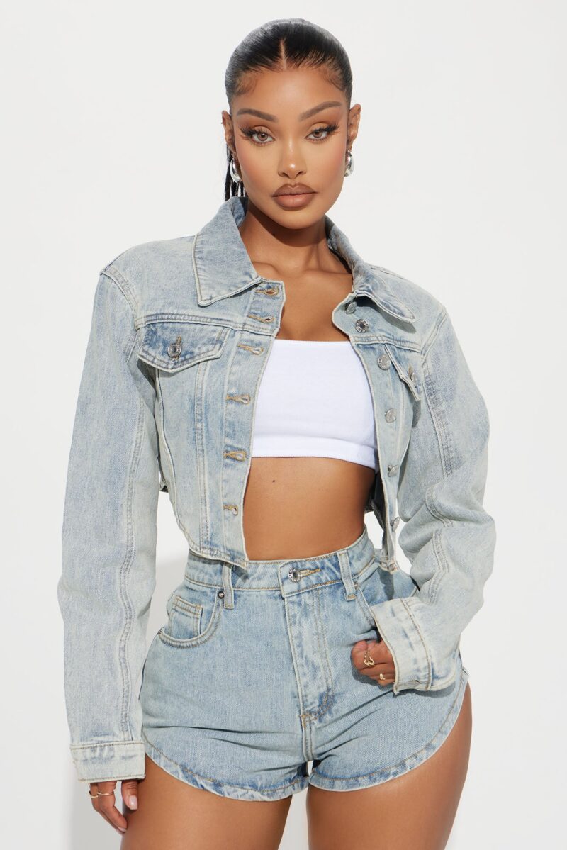 Chaqueta de Jean Crop Lavado Claro