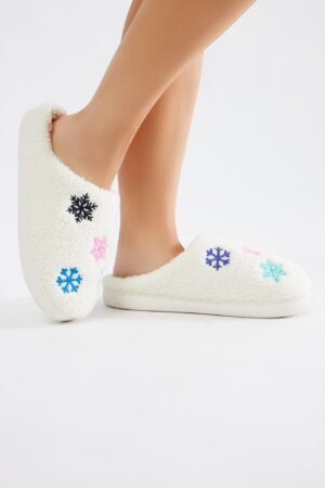 Pantuflas Estampado Copo de Nieve en Blanco Combinado