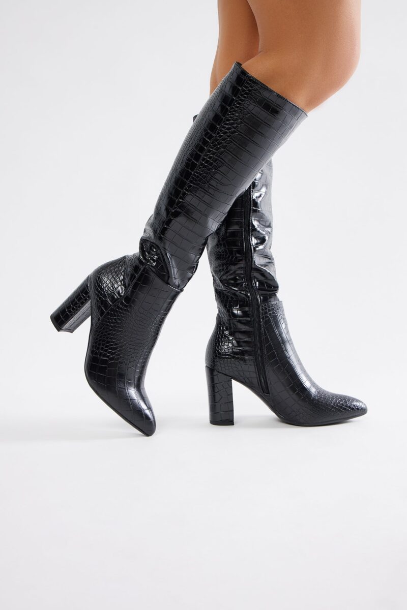 Botas Altas hasta la Rodilla con Tacón y Diseño Cocodrilo - Image 4