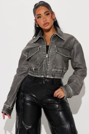 Chaqueta Bomber de Cuero Sintético Lavado