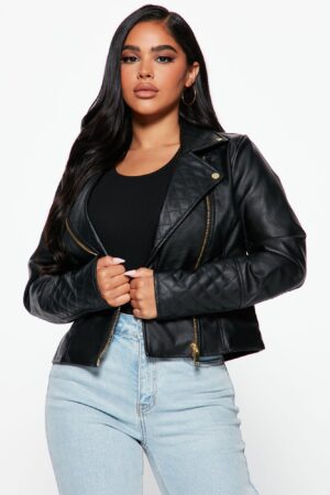 Chaqueta Moto de Cuero Vegano de Manga Larga