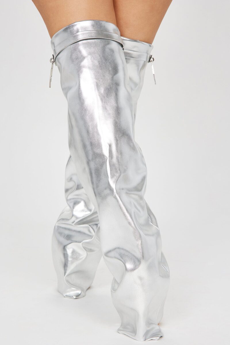 Botas con cuña ultra alta y detalle de superposición - Plata - Image 3