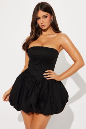 Vestido Mini Burbuja con Corset y Escote Recto