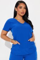 Camisa de Uniforme Unisex con Bolsillos y Cuello en V