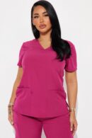 Camisa de Uniforme Unisex con Bolsillos y Cuello en V