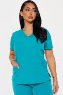 Camisa de Uniforme Unisex con Bolsillos y Cuello en V