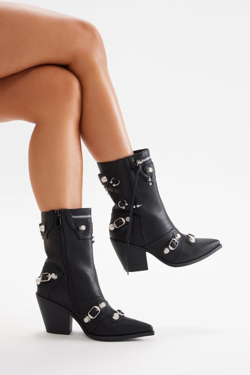Botines Negros de Tacón Medio con Detalles Metálicos - Image 5
