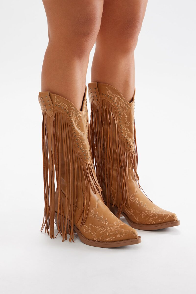 Botas de Vaquero Altas con Flecos y Tacón Medio - Image 3