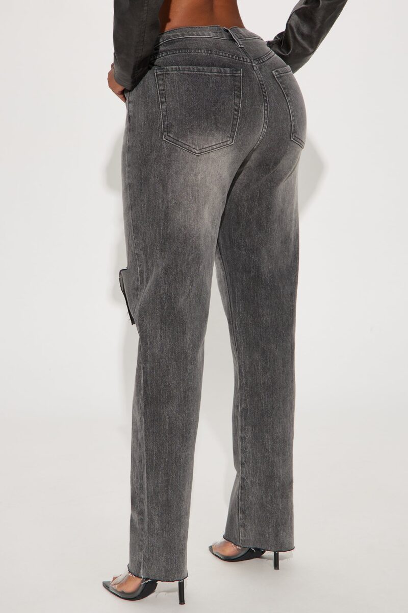 Jeans Rectos Elásticos con Rasgaduras y Dobladillo Crudo - Image 3