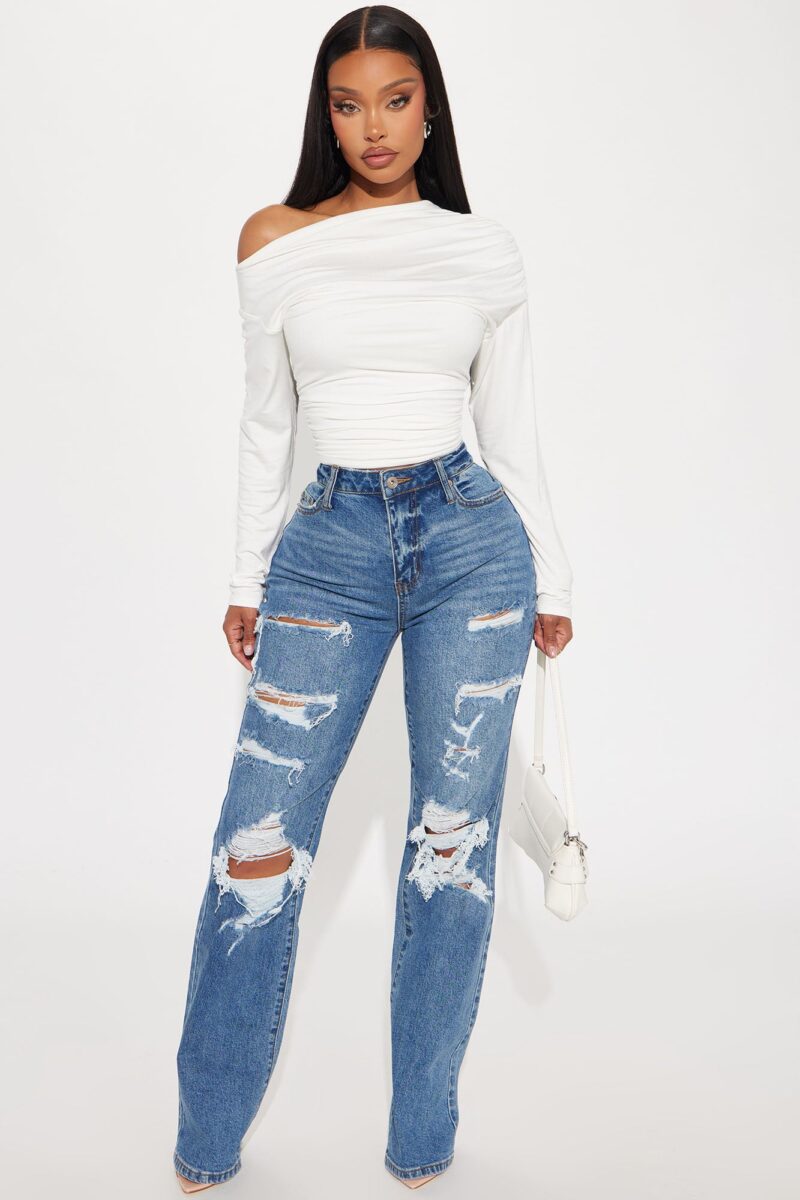 Jeans Rectos con Roturas y Stretch - Lavado Medio - Image 7